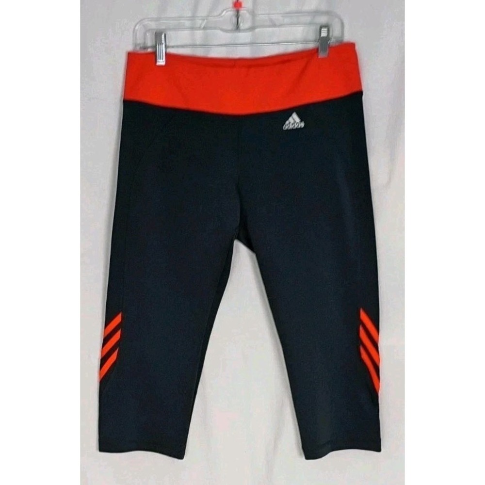 ADIDAS Climalite‎ Black Orange Athletic Compression Yoga Crop Pants XL